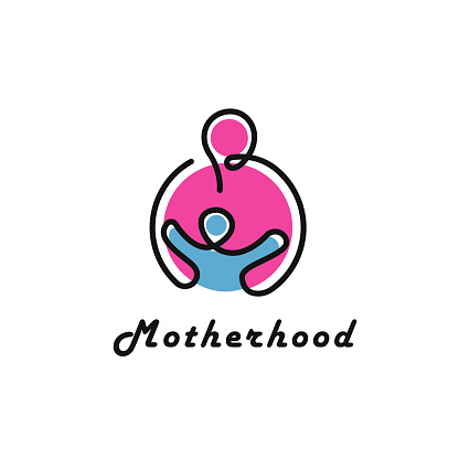 Mother and child symbol also Mother's day minimal greeting, Motherhood Icon symbol Design Symbol Template Flat Style Vector