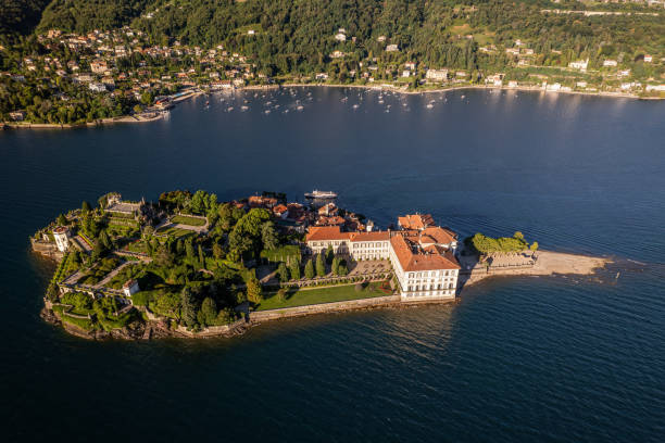 istock Isola Bella and Stresa town aerial panoramic view. 1655445590