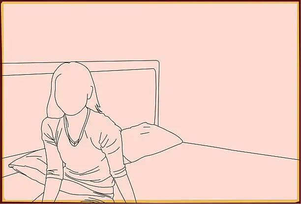 Vector illustration of In bed alone
