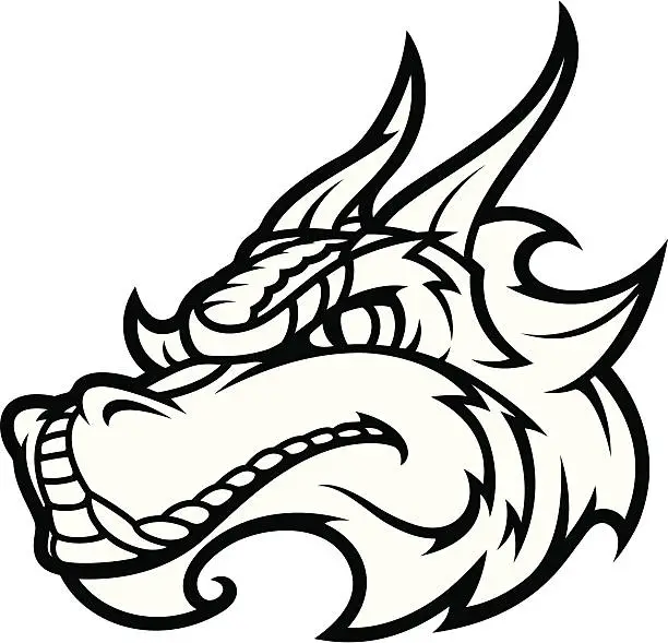 Vector illustration of Dragon Head B&W