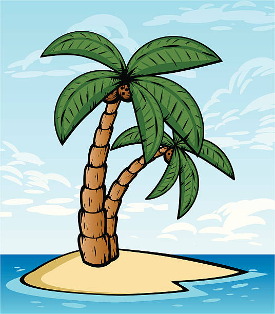 tropical scenery palm trees on a desert island palm tree cartoon stock illustrations