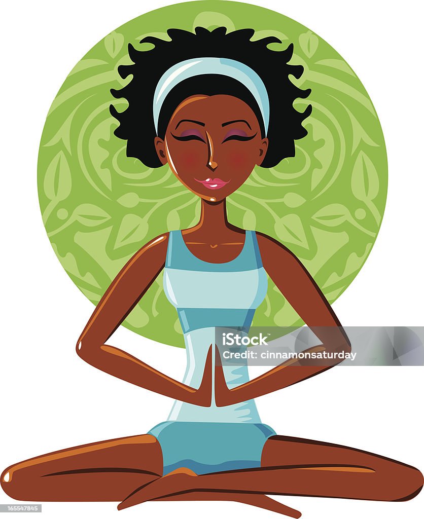Mulher praticando ioga - Vetor de Afro-americano royalty-free