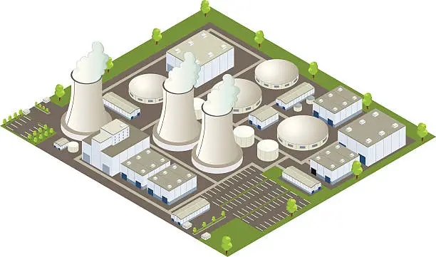 Vector illustration of Isometric nuclear power plant