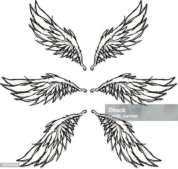 Grungy Sketched Wings Stock Illustration - Download Image Now - Animal Wing, Drawing - Activity, Animal
