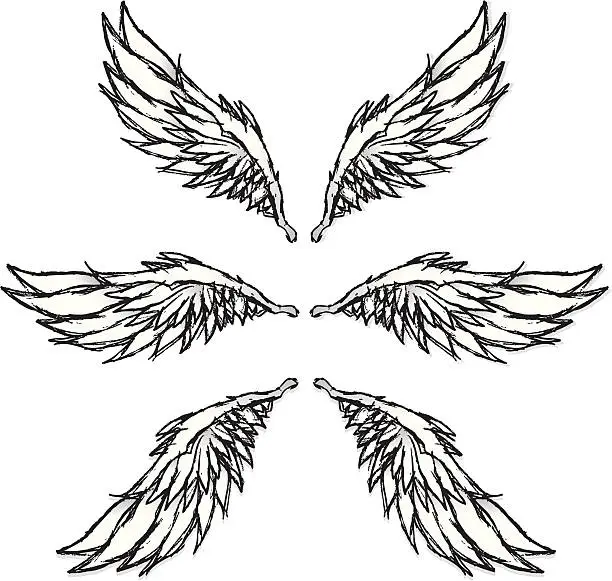 Vector illustration of Grungy sketched wings