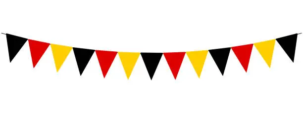 Vector illustration of bunting garland, string of triangular flags for German Unity day, pennants, wimpelkette schwarz rot gold
