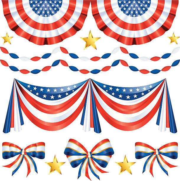 American patriotic ribbons and bunting Bunting, Stars, and Bows for the Holidays. american flag bunting stock illustrations