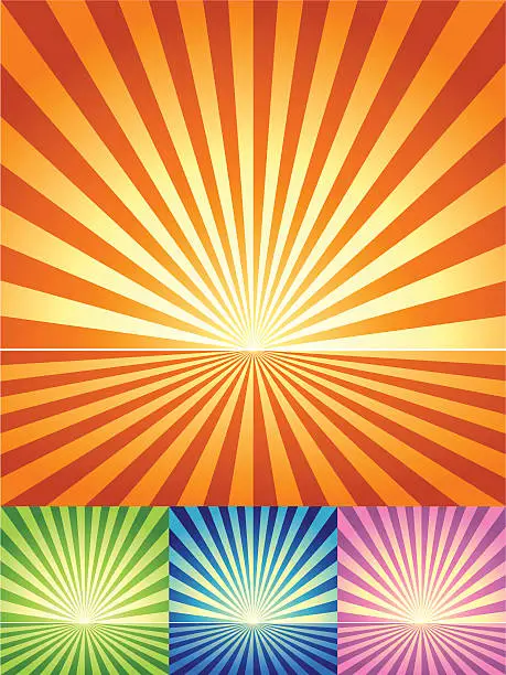 Vector illustration of Retro Radial light and ground Background in 4 color sets