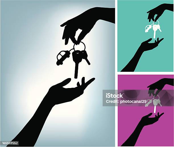 Две Руки И Ключ Замка Зажигания — стоковая векторная графика и другие изображения на тему Силуэт - Силуэт, Ключ замка зажигания, Кисть руки человека