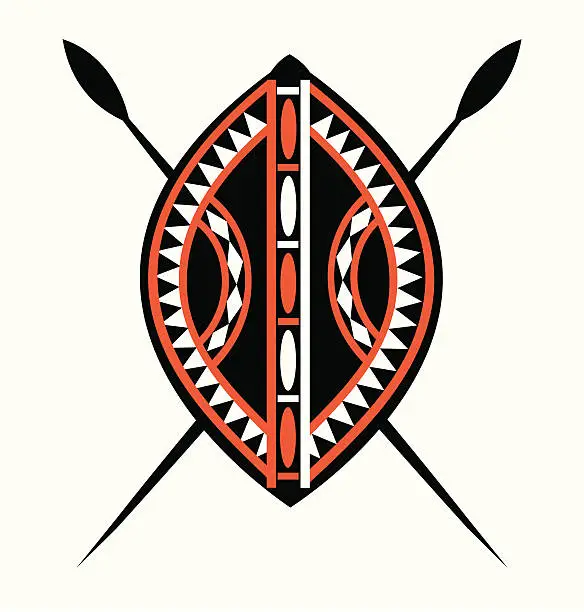Vector illustration of Masai Shield & Spears