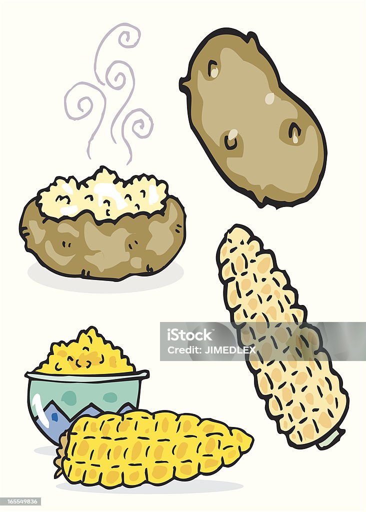 Patate e mais - arte vettoriale royalty-free di Cibi e bevande