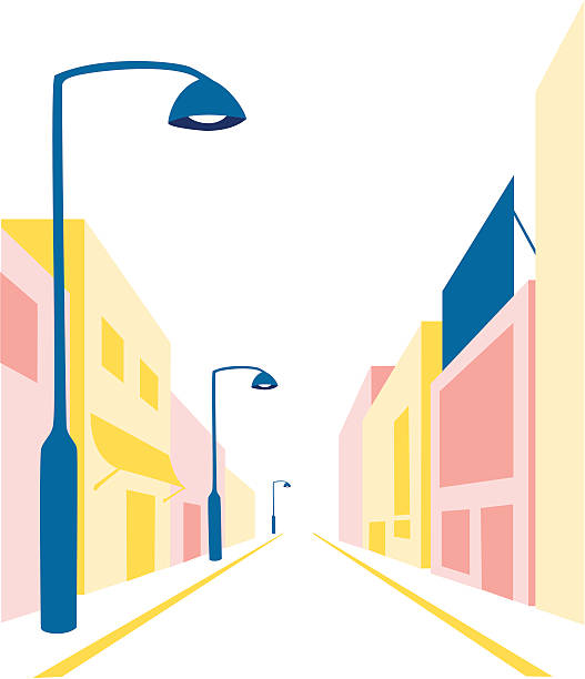 Simple illustration of a street An empty small town street in one-point perspective. street illustrations stock illustrations