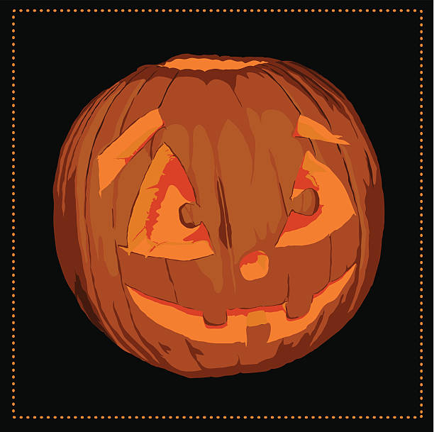 Glowing Realistic Halloween Jack-O-Lantern vector art illustration