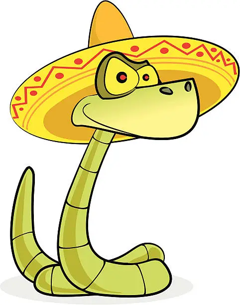 Vector illustration of Snake in a Sombrero Cartoon