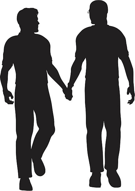 Men Walking Two men walking hand-in-hand. EPS, Layered PSD, High-Resolution JPG included. man gay stock illustrations