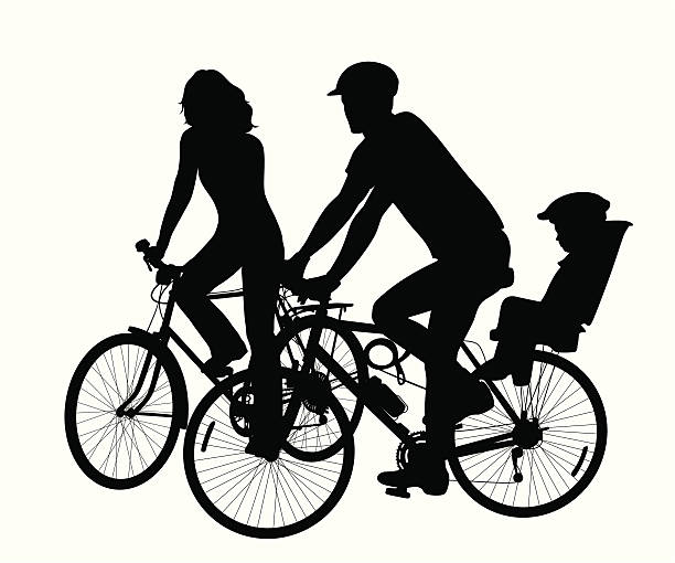 cyclingfamily - focus on shadow women bicycle outdoors stock-grafiken, -clipart, -cartoons und -symbole
