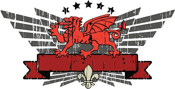 Vector illustration of wales dragon shield