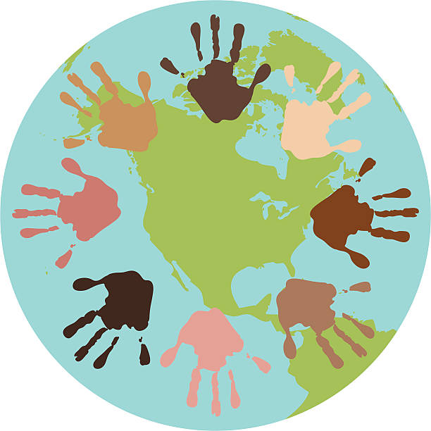 World Ethnic Diversity Handprints vector art illustration