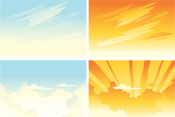 backgrounds of heavens variation of two skies, with different clouds and light cirrus sunrise cloud sky stock illustrations