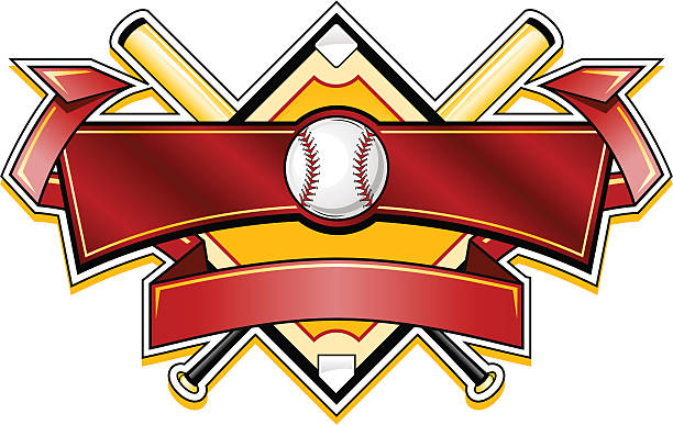 illustrazioni stock, clip art, cartoni animati e icone di tendenza di banner lucido da baseball con logo - gara sportiva giovanile