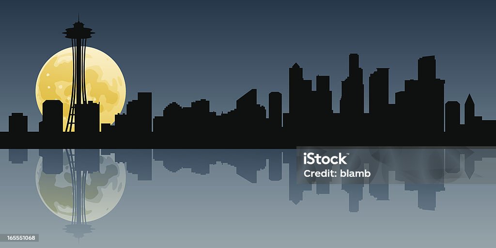 Moonrise de Seattle - arte vectorial de Panorama urbano libre de derechos