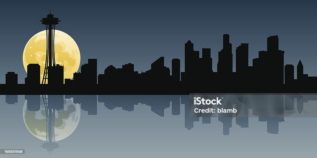 Seattle Moonrise - Grafika wektorowa royalty-free (Panorama miasta)