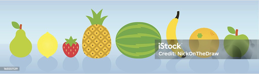 Selection of fruit Simple fruit shapes. Pear, lemon, strawberry, pineapple, watermelon, banana, orange and apple Apple - Fruit stock vector