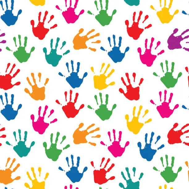 Vector illustration of Seamless Child's Color Hand Prints