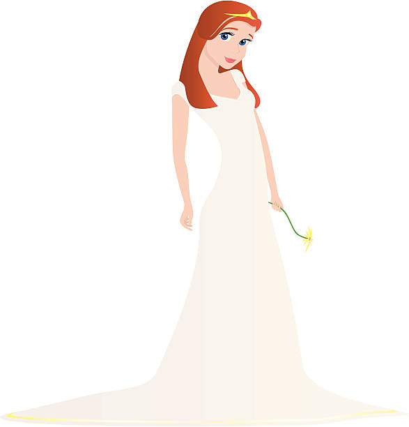 Fairy Tale Princess A red hair, blue eye princess wearing a tiara/crown and holding a flower. Could also be used as a bride for a wedding, a girl going to a prom dance, or an angel of peace. princess crown tiara prom stock illustrations
