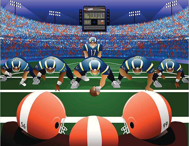 ilustrações de stock, clip art, desenhos animados e ícones de duas equipas de futebol americano em campo com stadium - american football stadium illustrations