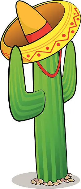 Vector illustration of Cactus and Sombrero Cartoon