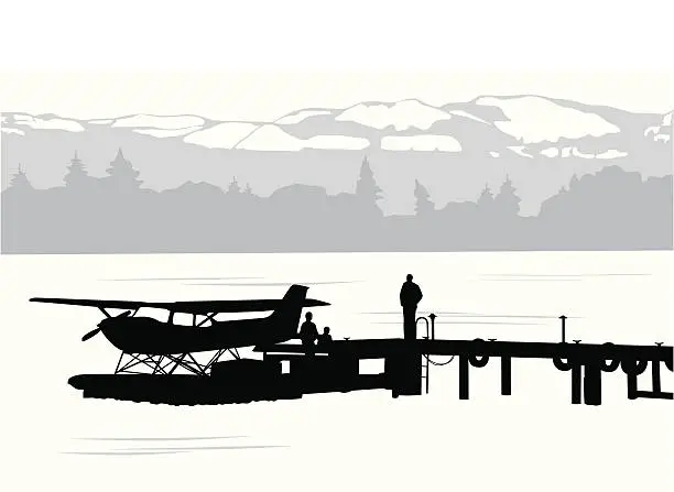 Vector illustration of Seaplane Scene Vector Silhouette