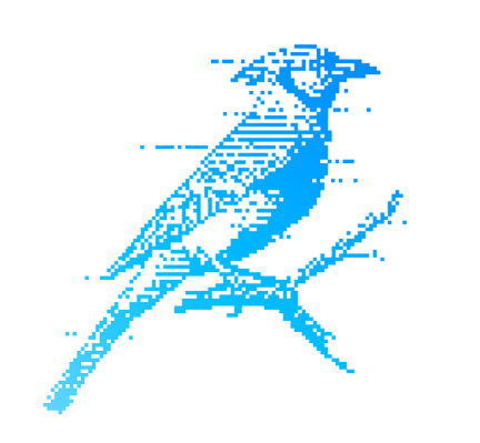 Pixel Art of Blue Jay Perching On Branch with Glitch Technique