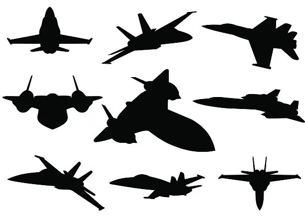 Vector illustration of Jet planes silhouettes