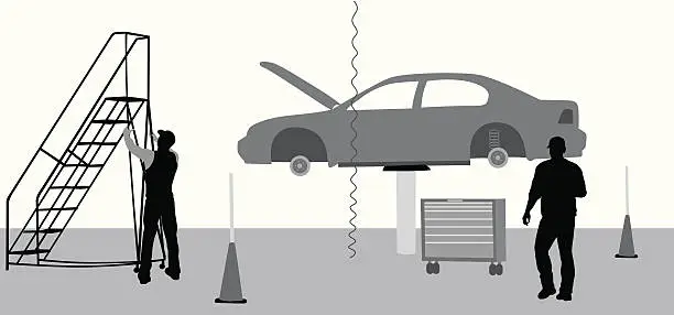 Vector illustration of Car Mechanics Vector Silhouette