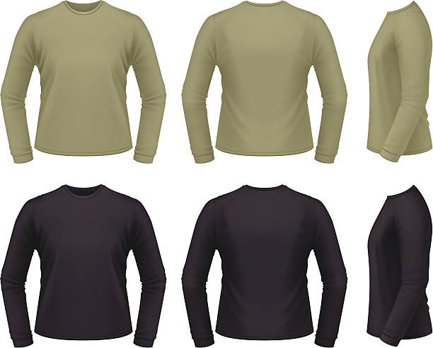 ilustrações de stock, clip art, desenhos animados e ícones de camisola de manga comprida - long sleeved shirt blank black