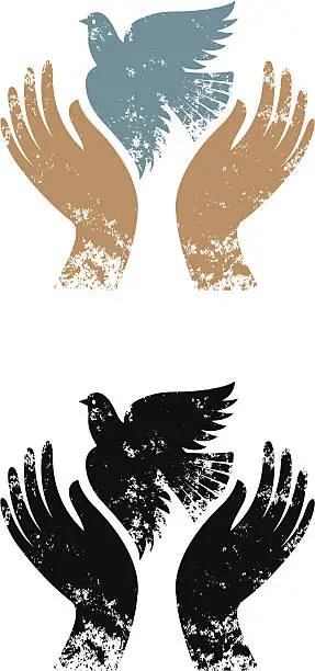 Vector illustration of Hands and bird