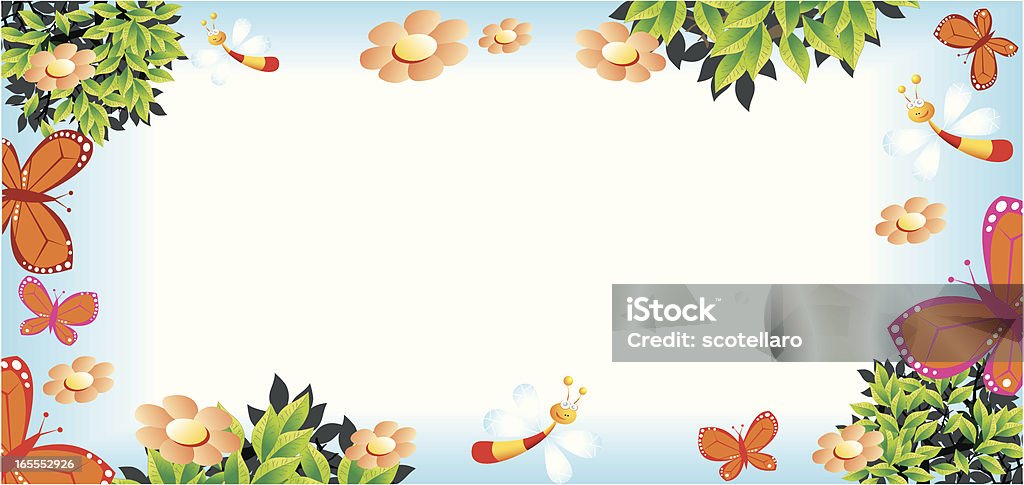 Fun Spring Frame Spring Frame Stock Illustration - Download Image Now - Blue, Butterfly ...