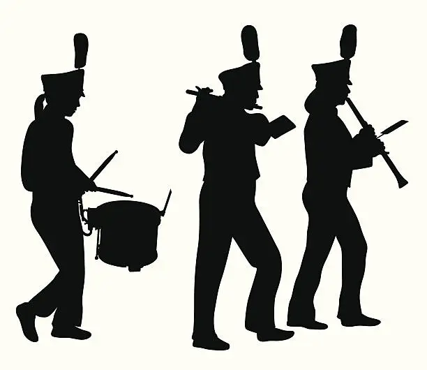 Vector illustration of Marching Band Musicians Vector Silhouette