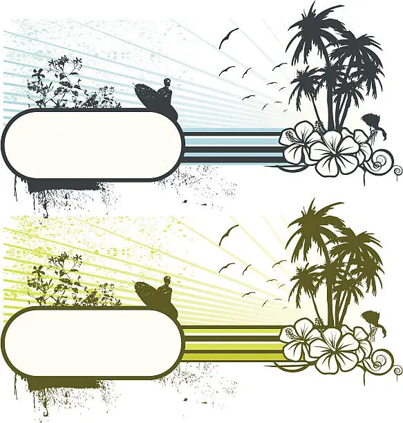 Vector illustration of surf sunset banners