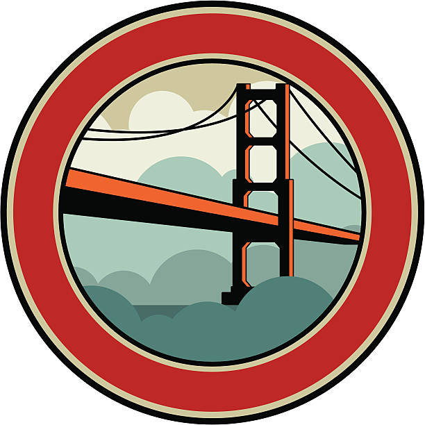 ilustrações, clipart, desenhos animados e ícones de emblema golden gate - golden gate bridge san francisco county fog travel destinations