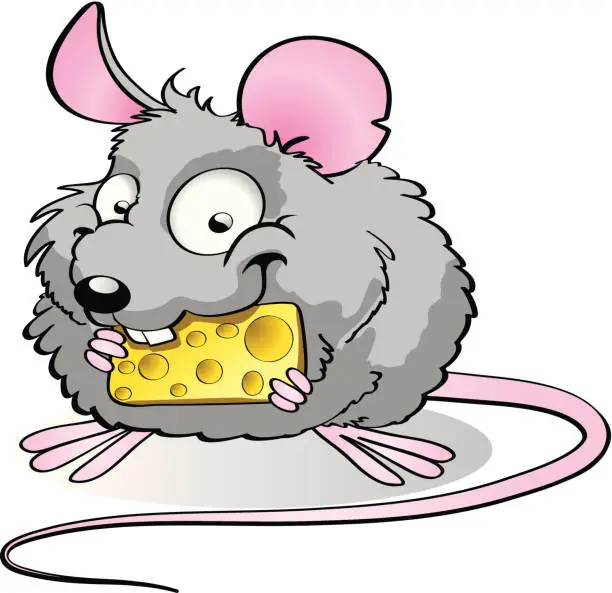 Vector illustration of little mouse with cheese