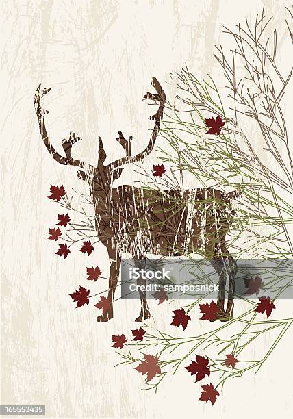 Caribou С Принтом С Эффектом Поношенности — стоковая векторная графика и другие изображения на тему Гравюра на дереве - Гравюра на дереве, Северный олень, Антиквариат