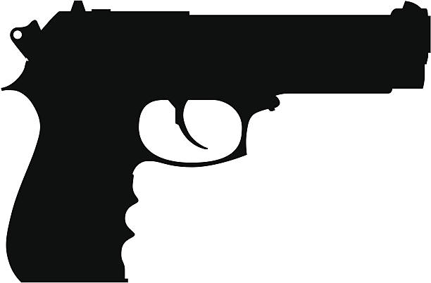 ilustrações, clipart, desenhos animados e ícones de cartucho de arma - gun handgun silhouette outline