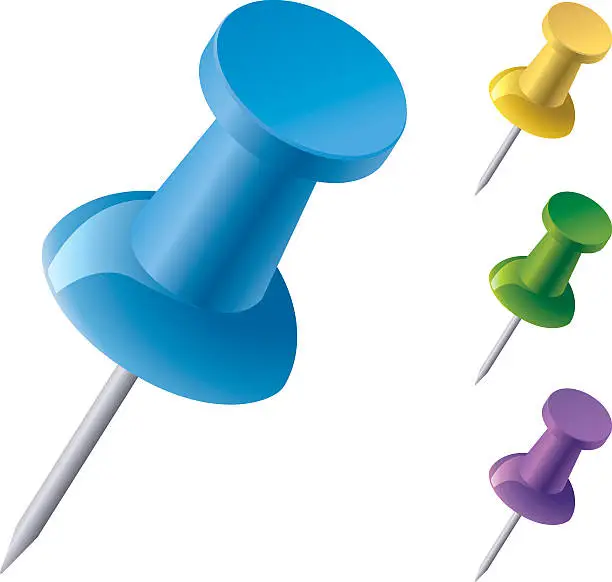 Vector illustration of Multi-colored pushpin vector graphic