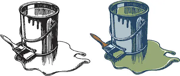 Vector illustration of Paint Bucket and Brush