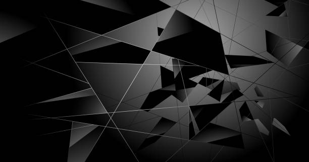 A black abstract shattered glass background 3D shattered glass with line elements. glass textures stock illustrations