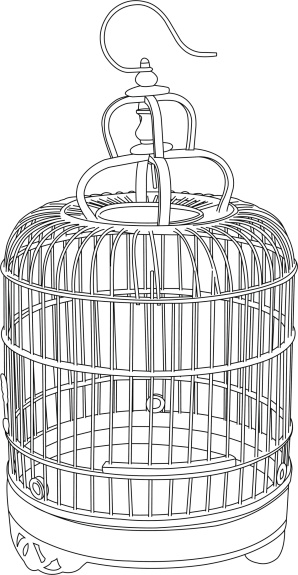 A detailed line drawing of an Asian  birdcage.