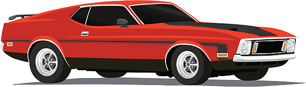 ilustrações, clipart, desenhos animados e ícones de vetor mustang mach 1-1973 - car door car isolated old