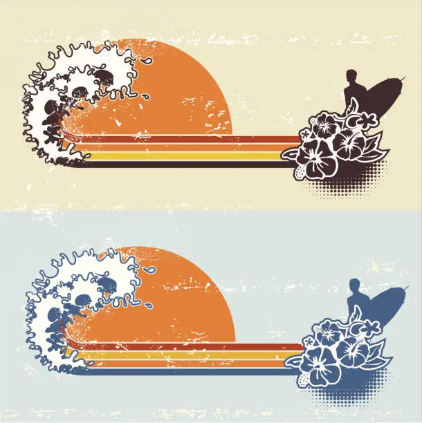 Vector illustration of vintage surf motif